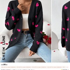 SHEIN Cozy Cardigan Black with pink Hearts Women’s Medium